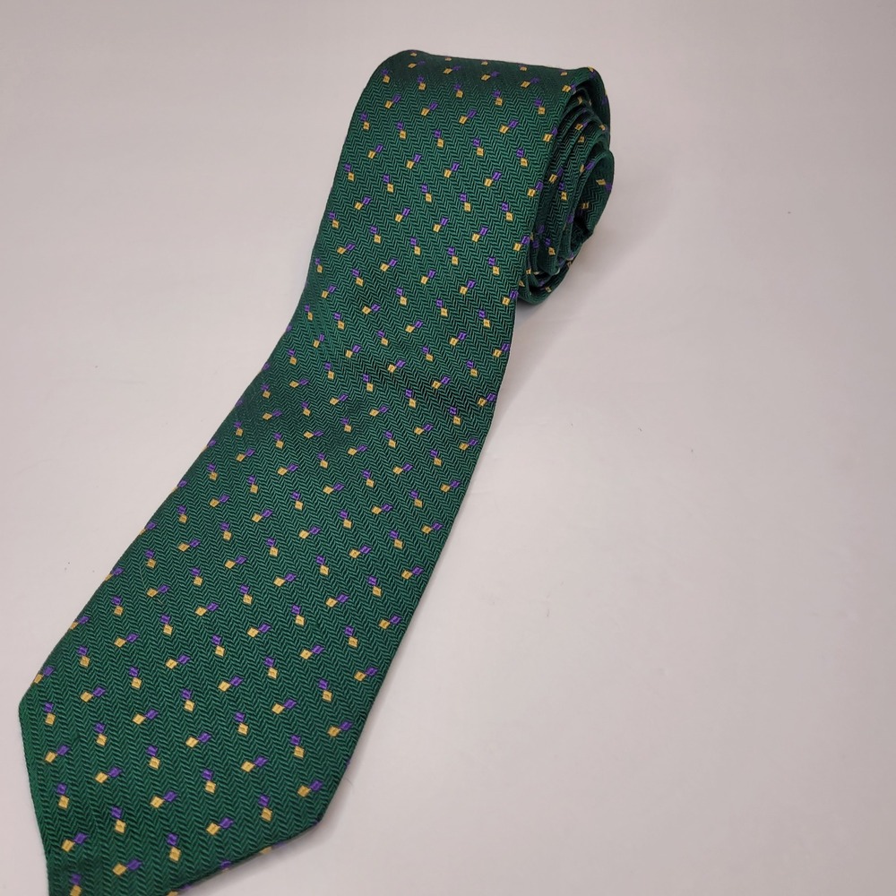 Lauren Ralph Lauren Mens Necktie Green Purple Yellow Geometric Career